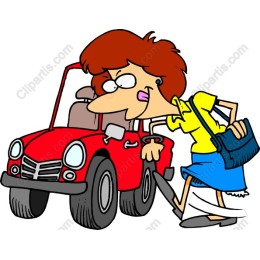 Cheerful Woman with Red Car
