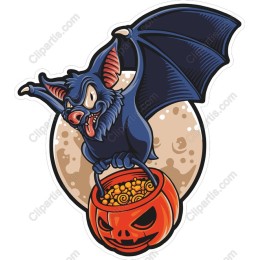 Mischievous Halloween Bat with Candy Cauldron