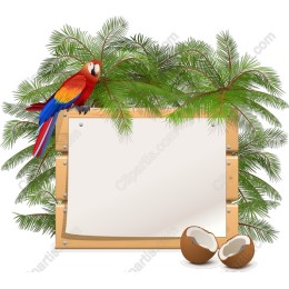Tropical Parrot with Wooden Sign