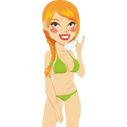 Summer Vibes: Cheerful Woman in Green Bikini
