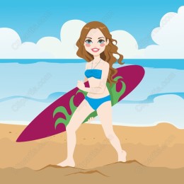 Cheerful Beach Girl Surfing