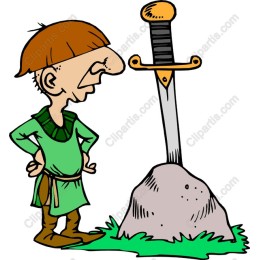 Curious Character with Sword in Stone