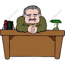 Serious Cartoon Man at Desk