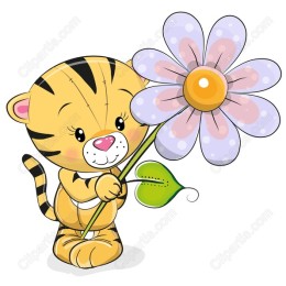 Cute Tiger Holding Flower