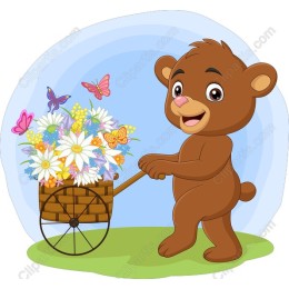Charming Bear with Flower Cart