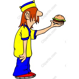 Cartoon Fast Food Worker Holding a Burger