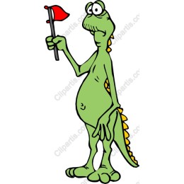 Playful Green Dinosaur with Red Flag
