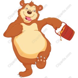 Cheerful Bear with Honey Bucket