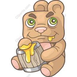 Whimsical Teddy Bear with Honey Barrel
