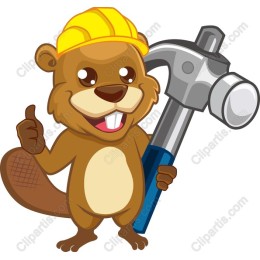 Cheerful Beaver with Hammer
