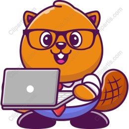 Cartoon Beaver with Laptop