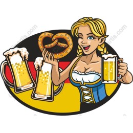 Oktoberfest Delight: of a Cheerful Woman with Beer and Pretzel