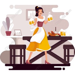 Cheerful Waitress Serving Beer