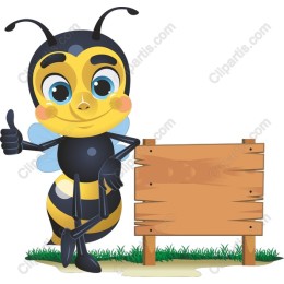 Cheerful Bee Character with Sign