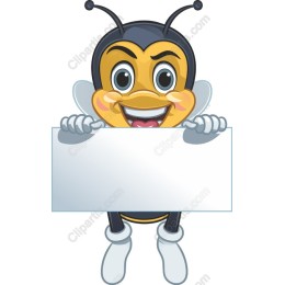 Cheerful Bee Character with Blank Sign