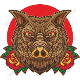 Fierce Boar Head with Floral Accents