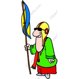 Cheerful Cartoon Character with Flag