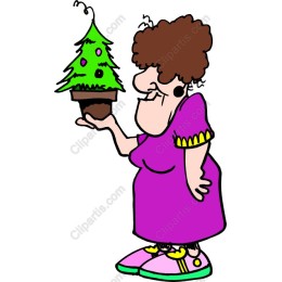 Whimsical Woman with Christmas Tree