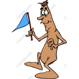 Whimsical Cartoon Character with Blue Flag