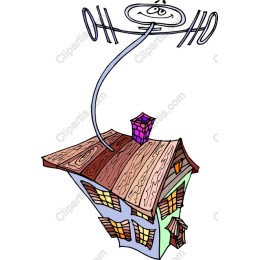 Whimsical Tilted House with Antenna