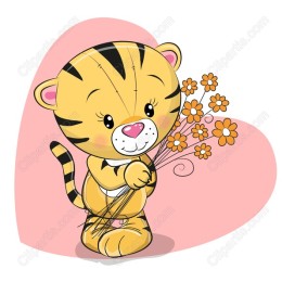 Charming Tiger Cub with Flowers