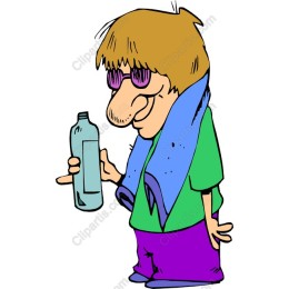 Playful Cartoon Character with Water Bottle