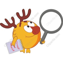 Cheerful Antler Character with Magnifying Glass