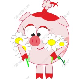 Cheerful Piglet with Daisies