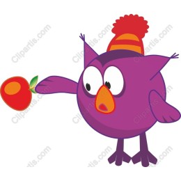 Playful Purple Owl Reaching for Apple