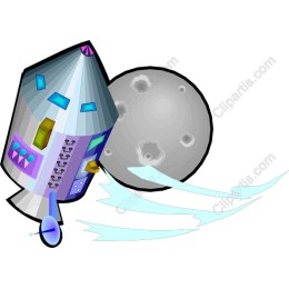 Colorful Rocket Approaching the Moon