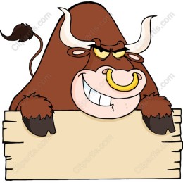 Cheeky Cartoon Bull with Blank Sign