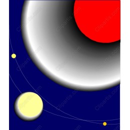 Cosmic Celestial - Red Sun with Orbiting Bodies