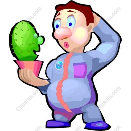 Whimsical Space Character Holding Cactus