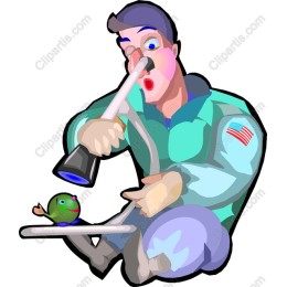 Playful Technician and Cartoon Creature