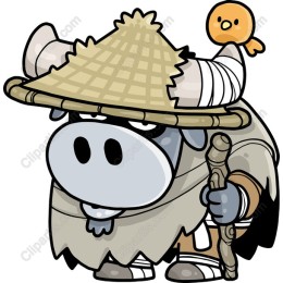 Cute Cartoon Bull with Straw Hat