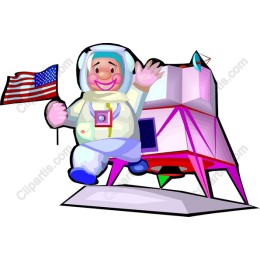 Cheerful Astronaut and Lunar Lander