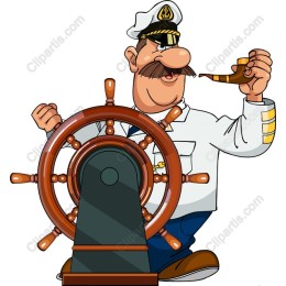 Cartoon Captain at the Helm