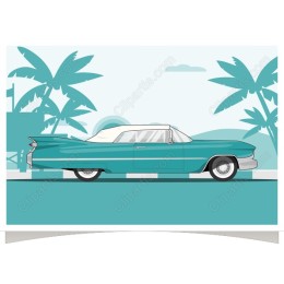 Vintage Convertible Car with Palm Trees