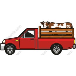 Red Pickup Truck with Cow