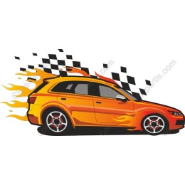 Fiery Sports Car with Flames