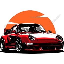Classic Red Sports Car with Sunset Backdrop