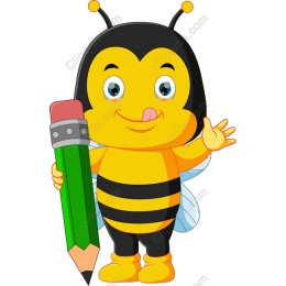 Cheerful Bee with Pencil