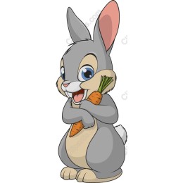 Cheerful Gray Rabbit Holding Carrot