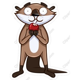 Playful Otter with Apple
