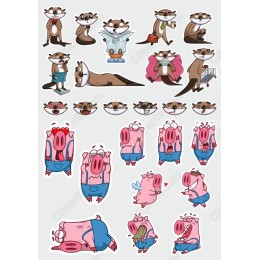 Cartoon Animal Bundle: Otters & Pigs Collection