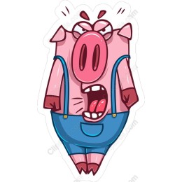 Exasperated Cartoon Pig in Blue Overalls