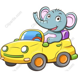 Cheerful Elephant in Yellow Car