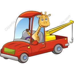 Giraffe in a Red Towing Truck
