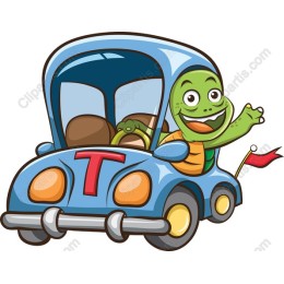 Whimsical Turtle in Blue Car