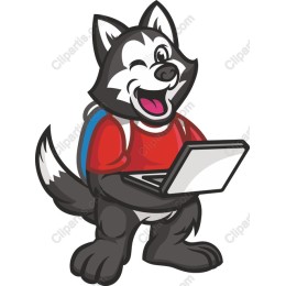 Cheerful Cartoon Husky with Laptop